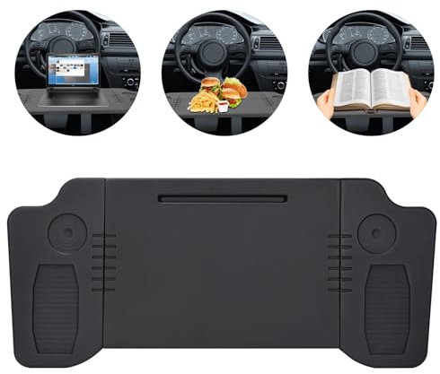 Car Steering Wheel Tray Table for Tesla Model 3 Model Y, Portable Triple Folding Vehicle Seat Mount Desk, Black Car Laptop Holder and Car Tray Table for Eating, Working, Reading, Notebook Laptop