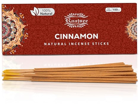Raajsee Cinnamon Incense Sticks 100gm, Charcoal Free - !00% Natural - Organic Non-Toxic Insence Sticks, Inscents Made with Upcycled Flowers, Meditation Gifts – Spiritual Cleansing