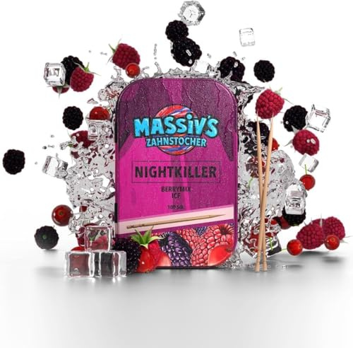 Massiv's Zahnstocher - Zahnstocher mit Geschmack – NIGHTKILLER Berrymix Ice | 100 aromatisierte Zahnstocher – frischer Atem – stylische Metalldose – vegan, zuckerfrei, kalorienfrei