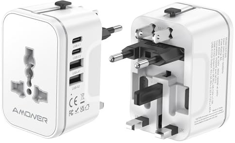 Amoner Adaptateur Prise Universelle Voyage International - 5 in1 Travel Adapter Internationale avec 2 USB 2 Type C et 1 AC Universel France vers UK USA Australie Thailande Japon Yioihnm