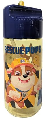 My sweety pop - Paw Patrol Plastic Children's Drinking Bottle with Straw - 17cm - Clear Bottle for School, Sports, Outings - Secure Closure - Clear - Blue/Yellow