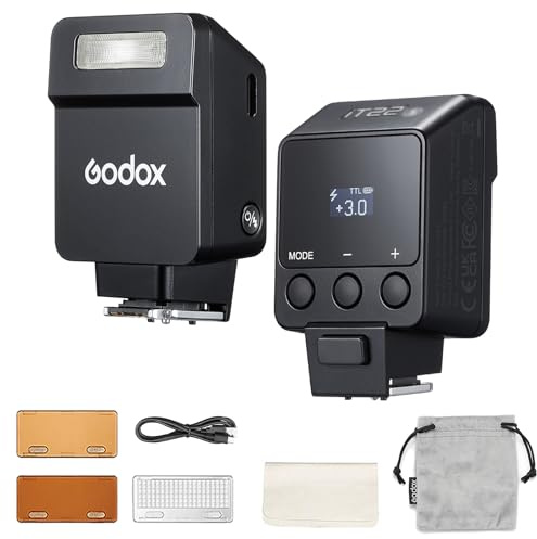 Godox iT22-C Flash für Canon, Mini TTL-Flash mit intuitivem Bildschirm, 1,5 s Recycle, 700 Vollstärke-Blitze mit USB-C-Ladung Eingebaute Batterie Tragbarer Taschenflash (schwarz)