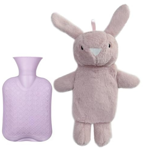 Dasellfa Wärmflasche mit Bezug Flauschig, Wärmeflasche Tier Süß Gummi, Handwärmer mit Kuschelweichem Bezug für Kinder und Frauen, zur Schmerzlinderung, Geschenke, Frei Von Schadstoffen (Hase 500ml）