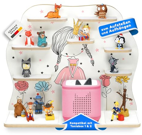 stadtecken Holzregal passend für Toniebox 2 I Geeignet für ca. 50 Tonies I Perfekte Aufbewahrung im Kinderzimmer I Regal zum Aufstellen oder Aufhängen (Prinzessin, Groß)