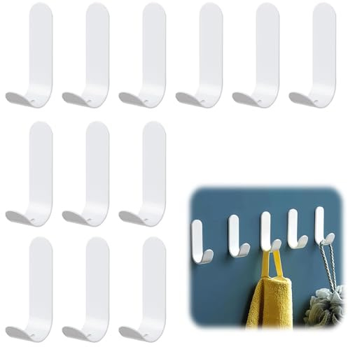 12 PCS Klebehaken Selbstklebende, Klebehaken Extra Stark Haken Selbstklebend Kleiderhaken Handtuchhaken Puck Hook Single Haken Selbstklebend zum Selbst Kleben Handtuchhalter Hacken für Bad und Küche