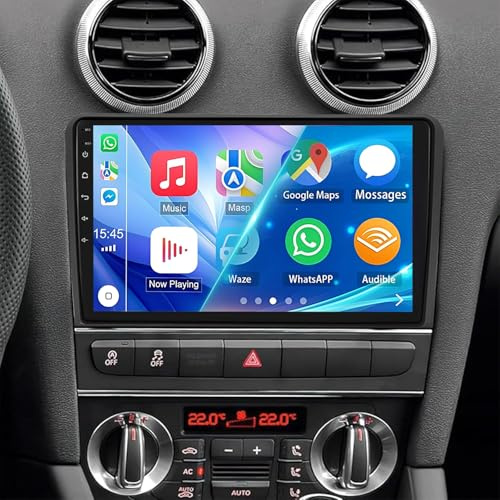 2G+64G Android 15 Upgrade Car Stereo for Audi A3 S3 RS3 8P 2003-2012 with Wireless Carplay and Android Auto, 9 Inch Touch Screen 2 Din Car Radio Receiver w/Wifi Bluetooth GPS Backup Camera