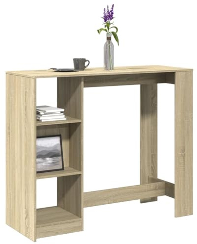 Fangmaliuyun Bartisch mit Regal Sonoma-Eiche 124 x 46 x 103,5 cm Massive Holzwerkstoffplatte Moderne Barschrank Kücheninsel für Wohnzimmer Esszimmer Küche Balkon