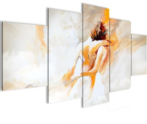 Runa Art - Bilder Abstrakt 200L x 100B cm 5 Teilig XXL Wanddekoration Design Liebespaar Umarmung Orange Grau 051051a