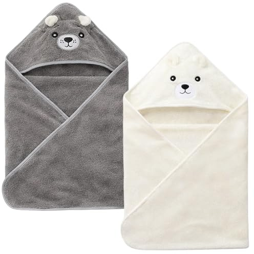 ZYLOUY 2 Stück 80x80 cm Handtuch Kapuze, Babyhandtuch mit Kapuze, Soft Handtücher mit Niedlichen Ohren, Hooded Baby Bath Towels für Newborn Bathtime Outings Play (Grau Weiß)