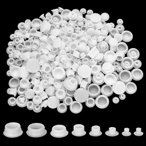 450 Pcs White Screw Caps White Blanking Plug Hole Covers, Drill Hole Cover Caps Plastic Blanking CapHole Plugs for Furniture Kitchen Cabinet Shelf Cupboard Bookcase Closet(8 Sizes)