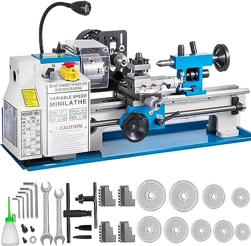 Torno y fresadora de metal de velocidad variable, control digital de 50-2500 rpm con lámpara móvil y mandíbulas de mandril para carpintería de metal de precisión
