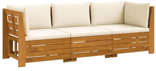 vidaXL Outdoor-Sofagarnitur mit Kissen 3 Stück Braun Massivholz Akazie, Akazienholz-Sofa, UV-beständiger Lounger, wetterfeste Couch, modulare Sitzgelegenheit für Gartenmöbel
