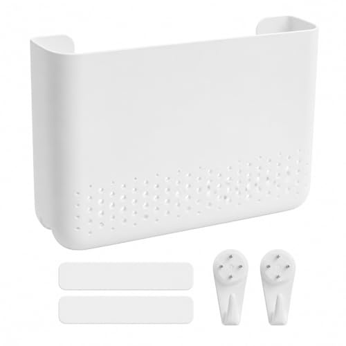 Caja organizadora para Router, 25,6 × 17 × 5 cm,Caja de Pared para Ocultar | router WiFi, de plástico blanco, ideal para TV, oficina en casa y decoración.