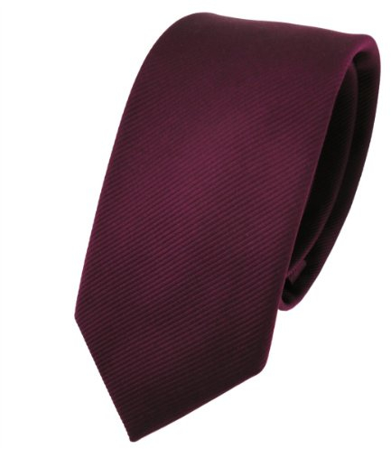 TigerTie - schmale Designer Krawatte in bordeaux rot weinrot einfarbig Uni Rips gemustert