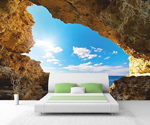 Vlies XXL-Poster Tapete Fototapete Natur Grotte im Sonnenschein Material Vlies ohne Kleber, Größe 300 x 220 cm 3-tlg