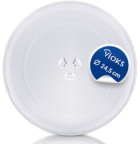 VIOKS Plateau Tournant 245 mm pour Micro Ondes - Plateau Micro Onde en Verre - Assiette Micro Onde/Plaque Micro Onde Universelle/Plat Universel pour Four/Plateau Tournant Micro Onde