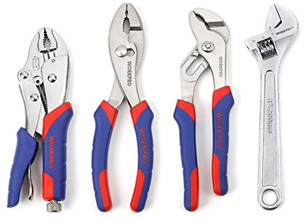 WORKPRO Zangen Set 4-Teilig Locking Plier Slip-Joint-Zangen-Groove Gelenk Zange Und Verstellbarer Schraubenschlüssel Start Maintenance Tool Kit 4-stück rot blau