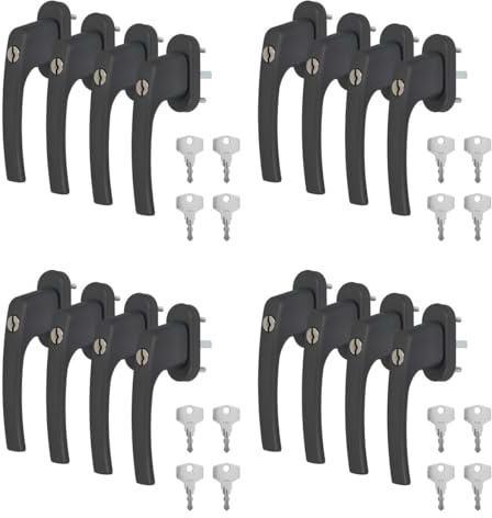 16 x Alu Fenstergriff in Grau RAL 7016 abschließbar - Stiftlänge 40mm