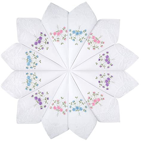 Selected Hanky Damen Taschentücher aus Baumwolle, bestickt mit Spitze, 12 Stück – sortiert