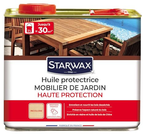 STARWAX Huile Protectrice Teck et Bois Exotiques - 2L - Agit Comme Une Barrière Anti UV - Préserve l’Aspect Naturel du Bois