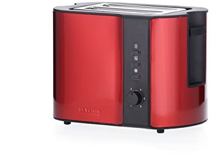 SEVERIN Automatik-Toaster, Toastgerät mit Brötchenaufsatz, hochwertig aus Edelstahl, zum Toasten, Auftauen und Erwärmen, 800 W, Fire Red Metallic / Schwarz, AT 2217