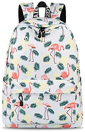 Mädchen Schulrucksack Modischer Freizeitrucksack für Frauen Teenager Jungen Wasserdicht Tasche Schulranzen Tagesrucksack mit Laptopfach Weißer Flamingo