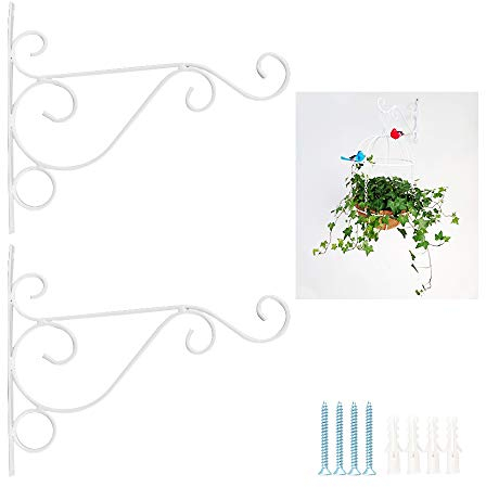 JNCH 2 Stück Haken für Blumenampel Halterung Blumenampelhaken Blumenampelhalter Wandhalterung für Blumentopf Blumenampel Laternen Windspiele Wandhaken für Hanging Baskets mit Schrauben Dübeln weiß