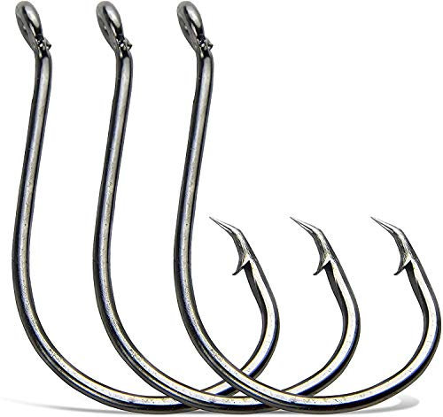 OROOTL 100-200pcs Octopus Sea Fishing Hooks 2X Strong Barded Black High Carbon Steel Fishing Tackle Circle Hooks for Saltwater Bass Fishing (100pcs 3/0)
