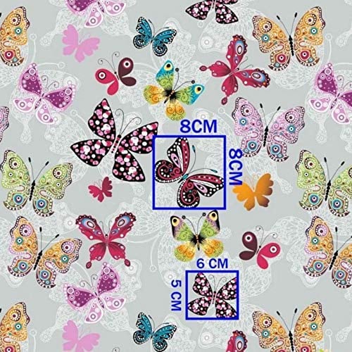 Pingianer 11,99€/m Schmetterling 100% Baumwolle Baumwollstoff Kinder Meterware Handwerken Nähen Stoff (Schmetterling Bunt auf Grau 2, 300x160cm (11,99€/m))