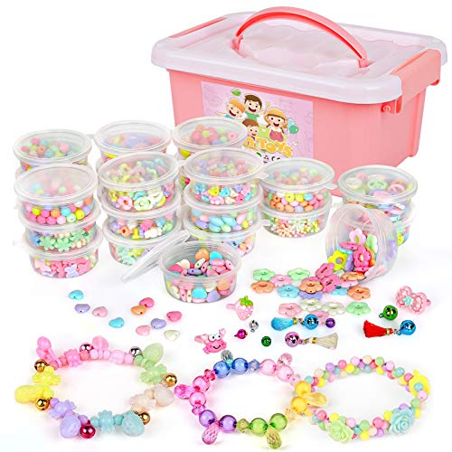 Sanlebi 2000 Stück DIY Perlen Zum Auffädeln, Schmuck Basteln Armband Mädchen Bunte Perlen Set, Perlenschmuck Ketten Basteln für Kinder