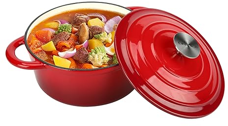 COOKWIN Dutch Oven,Enameled Cast Iron Pot,3 L Casserole Dishes with Lids Oven Proof,22cm Dutch Oven for Bread Making,Red dutch ovens for Braising,Stews,Roasting,Baking,Ideal for Family