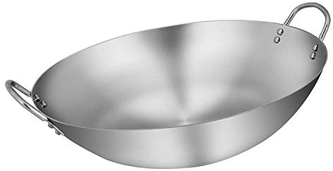 WRMIGN 32 Edelstahl Wokpfanne 80 cm ohne Antihaftbeschichtung für alle Herdarten inkl. 40 cm Induktion