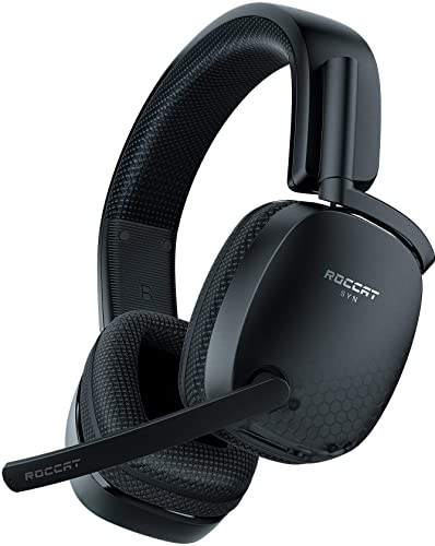 ROCCAT Syn Pro Air Casque de jeu PC sans fil, léger, son surround audio 3D, microphone antibruit, éclairage AIMO RVB, autonomie de la batterie toute la journée, casque de jeu d'ordinateur, noir