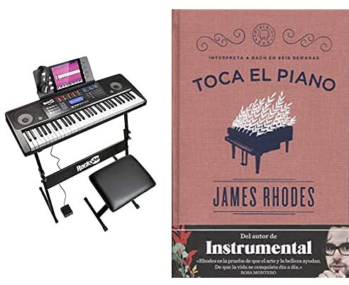 Rockjam Kit De 61 Teclado De Piano Digital, Banco Soporte De Teclado, Auriculares, Pedal De Sostenido Y Simplemente Aplicación De Piano + Toca El Piano: Interpreta A Bach En Seis Semanas