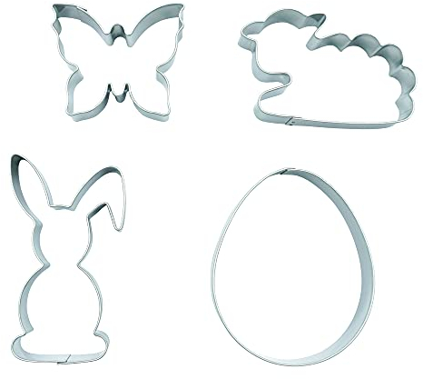 BekkiB 530364 - Set Ostern - Ausstecher Hase, Osterei, Schmetterling & Lamm - Keksausstecher