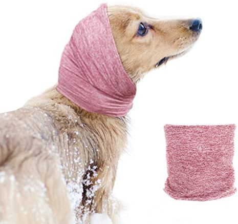 PATTEPOINT Quiet Ears for Dogs, Ear Muffs for Anxiety Relief& Calming Dogs, Dog Snood for Noise Protection Grooming, Neck and Ear Warm Ear Muffs for Cats&Dogs,Pink M