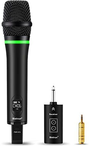 Bietrun Wireless Microphone Rechargeable, 168FT Range Bluetooth Microphone Wireless (Work 7 hrs) with 1/4'' Output, UHF Metal Handheld Dynamic Mic for Karaoke Machine/PA System/Speaker/Church/Wedding