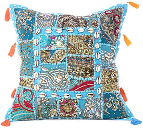 Eyes of India - 20 Blue Colorful Decorative Sofa Couch Pillow Patchwork Cushion Cover Case Throw Bohemian Accent Indian Boho Chic Handmade Cover ONLY