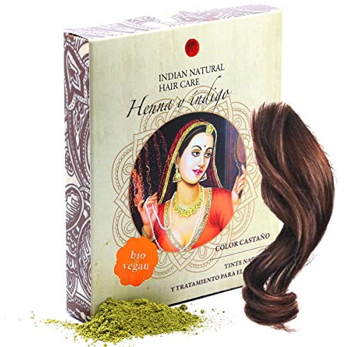 Henna y índigo - Color castaño - 200g - Tinte natural y tratamiento para el cabello - En polvo (200g)