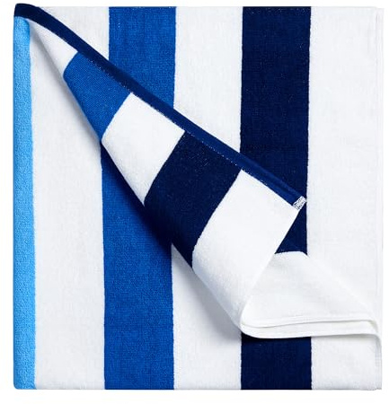 Bornbay Übergroßes Strandtuch aus Baumwolle, extra groß, 101,6 x 178 cm, Plüsch, dick, XL, flauschig, Mehrfarbig, Blau, gestreift, Badetuch für Erwachsene, Herren und Damen