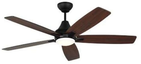 Monte Carlo 5LWDR52MBKD Lowden 52 Damp Locations Ceiling Fan with LED Light Kit and Hand Remote, 5 Midnight Black/American Walnut Reversible Blades, Midnight Black
