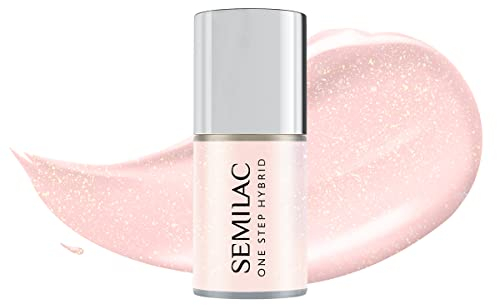 Semilac Vernis à ongles gels semi-permanents UV S257 Semilac One Step Hybrid 3in1 Glitter Rose 5 ml Innovativ UV LED Vernis de couleur Nail Polish