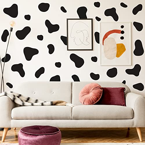 Abziehbare Schwarze Vinyl-Wandtattoos mit Kuhflecken – Moderne Tierdruck Deko für Bad, Schlafzimmer & Wohnzimmer | Abziehen und Aufkleben Wandaufkleber
