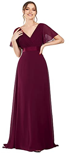 Ever-Pretty Women's Double V-Neck Short Flutter Sleeves Empire Waist Elegant Chiffon Long Evening Gowns Dresses Mulberry 14UK