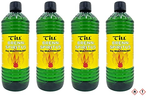 Bluecraft 4X Till Brennspiritus 1 Liter, Reiniger und Brennstoff, 94% Ethanol, hochwertiger Spiritus Allrounder für Freizeit, Hobby, Auto, Haushalt, Gewerbe und Industrie