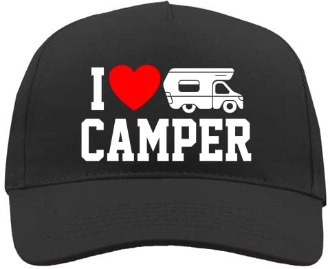Generico Camper Cap für Damen und Herren - I Love Camper, One Size, Unisex, Baseball Cap, Baumwolle, Schwarz, Camping, Geschenk