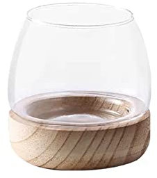 Fofetbfo Glas-Hydrokultur-Pflanzenterrarium Einzigartige Fischschale Aquarium mit Holzsockel Klarglas Aquarium Fischschale Vase für Pflanze und Betta-Fisch