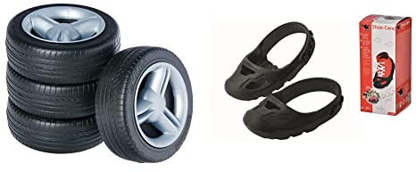 Big - Fulda Whisper Wheels - Flüsterräder für Rutscher Autos, Reifen-Set mit Befestigungsclips und Montageanleitung & Big - Shoe-Care Schuhschoner - für Kinderschuhe der Größe 21 bis 27, schwarz
