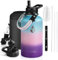 RAYMYLO Isolierte Wasserflasche, 1.8 l, dreifacher Vakuum-Edelstahl (kalt für 48 Stunden), halbe Gallonen-Wasserflasche mit Paracord-Griff und Strohhalm-Auslaufdeckel, Hortensien