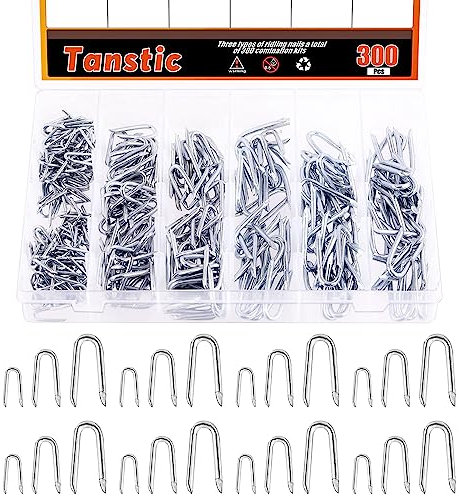 Tanstic Kit assortito di graffette in filo di acciaio al carbonio, chiodi a forma di U per recinzione, chiodi a forma di U, chiodi a forma di U, 300 pezzi